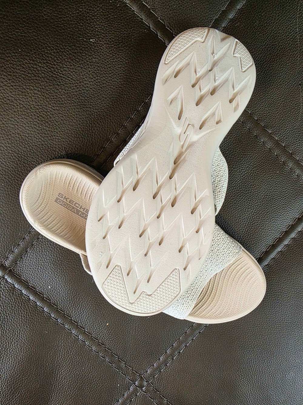 Skechers Women's Light Taupe Knit Slide Sandals - Picture 2 of 3
